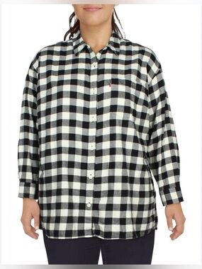 Levi's NWT Trendy Plus Size Flannel Black and White Plaid button down Shirt 4X